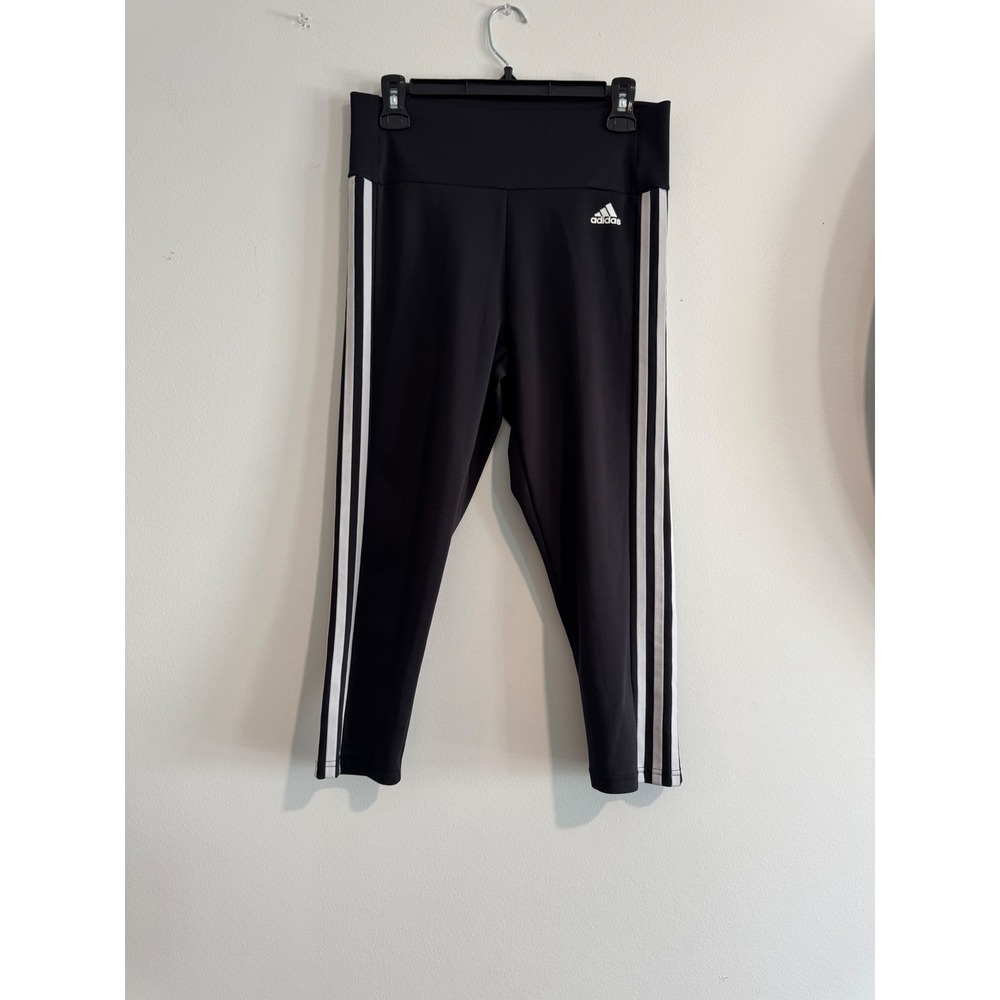 Adidas AEROREADY Capri Leggings Womens M Black Iconic 3-Stripe High Waisted
